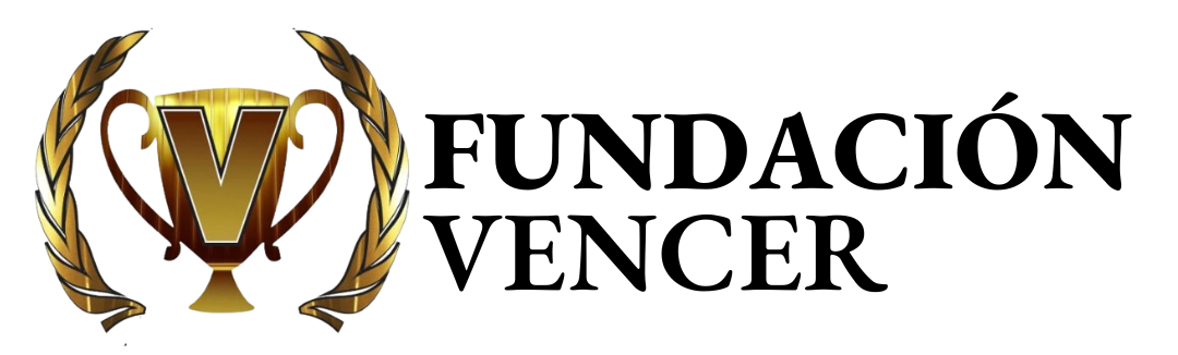 Logo de la Fundación Vencer. Copa rodeada de Laureles con una gran "V" de Vencer en el centro más las palabras "Fundación Vencer"
